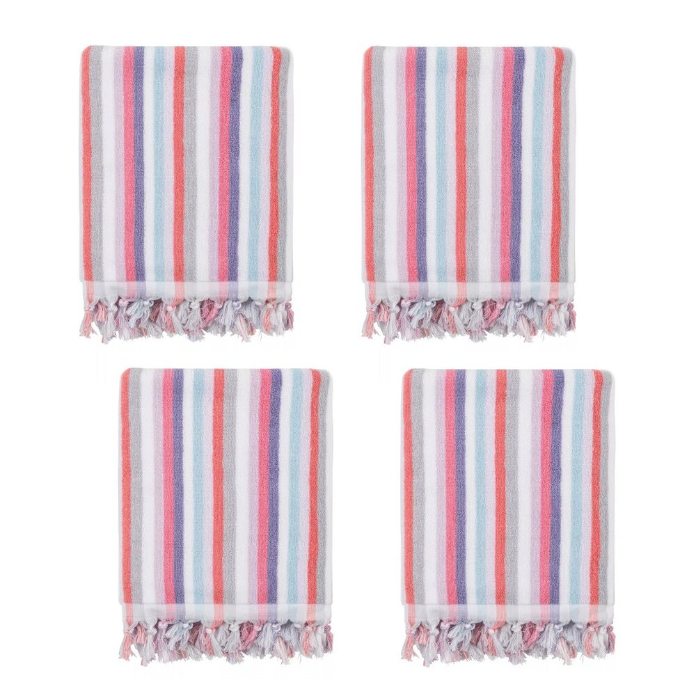 4 brand new Wild Sage Shae Multicolor Stripe 100% Cotton BATH Towels